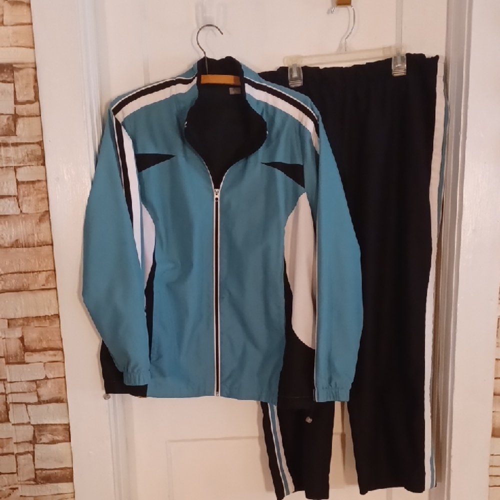 Stylish Women's Teal and Black Track Suit 2 Pc. Set Xlarge